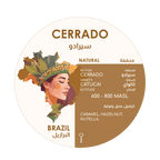 The Herder Coffee Roastery Cerrado Brazil coffee beans label with natural variety and flavor notes of caramel hazelnut and Nutella
